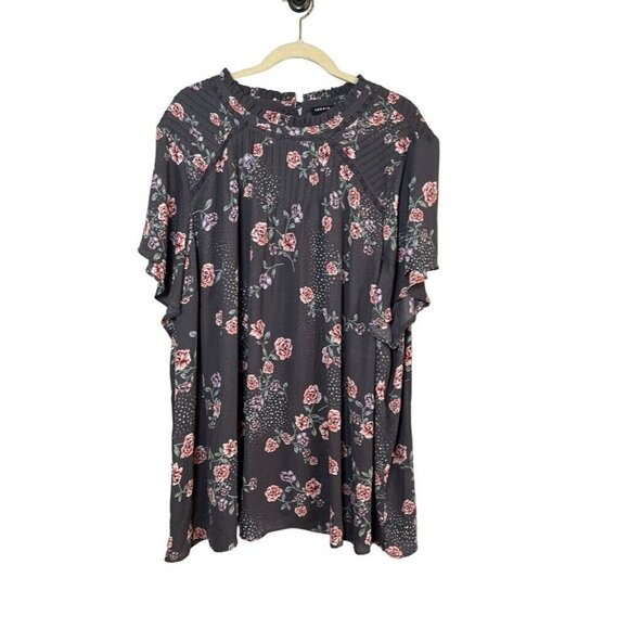 Torrid Dark Gray Floral Blouse - Picture 3 of 14